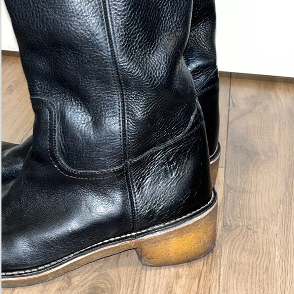 Frye Vintage Black Leather High Boots Women’s Size 12 - Picture 2 of 14